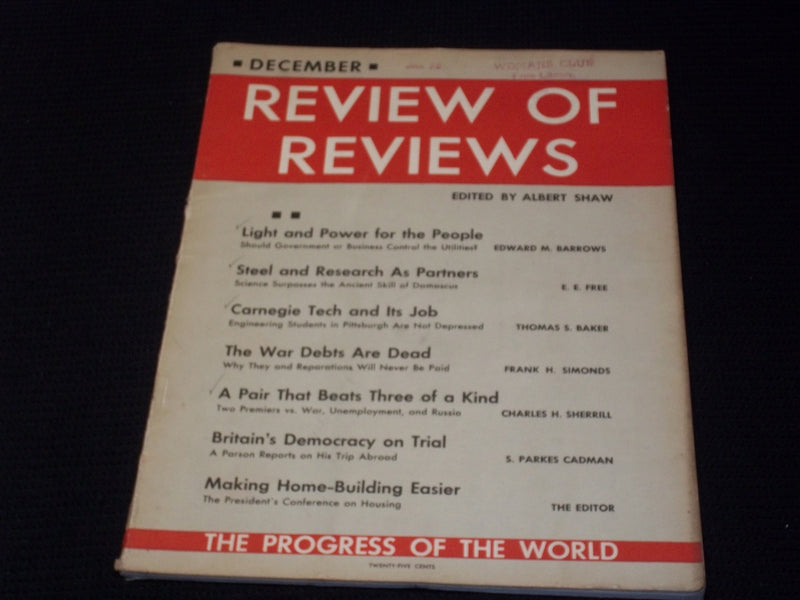 1931 DECEMBER REVIEW OF REVIEWS MAGAZINE - LIGHT & POWER FRONT COVER - E 6357