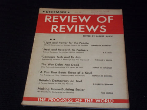 1931 DECEMBER REVIEW OF REVIEWS MAGAZINE - LIGHT & POWER FRONT COVER - E 6357