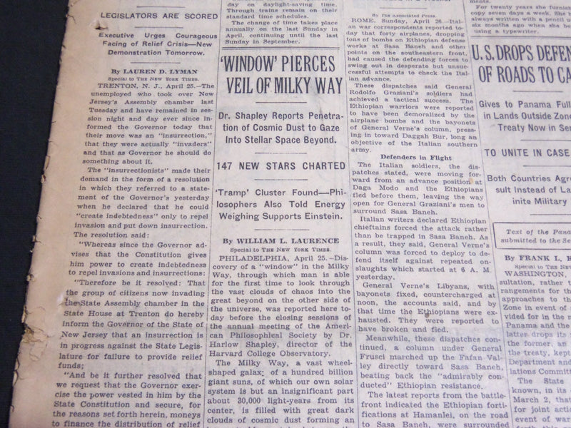 1936 APRIL 26 NEW YORK TIMES - WINDOW PIERCES VEIL OF MILKY WAY - NT 6878