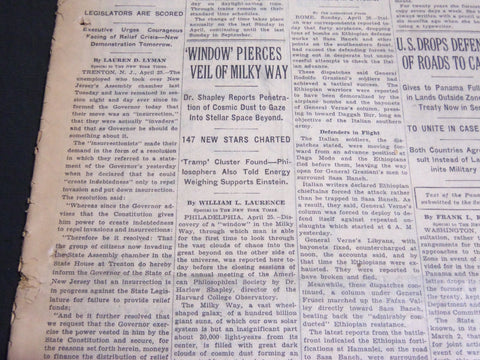 1936 APRIL 26 NEW YORK TIMES - WINDOW PIERCES VEIL OF MILKY WAY - NT 6878