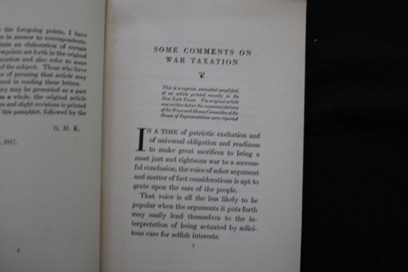 1917 WAR TAXATION - COMMENTS AND LETTERS BY OTTO H. KAHN - SOFTCOVER - K 2211