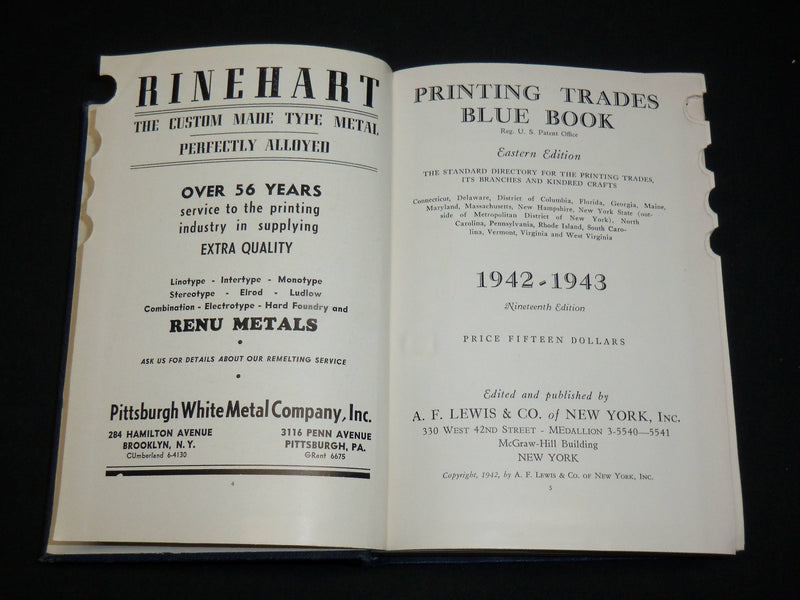 1942-1943 PRINTING TRADES BLUE BOOK BOOK - 19TH EASTERN EDITION - KD 6487