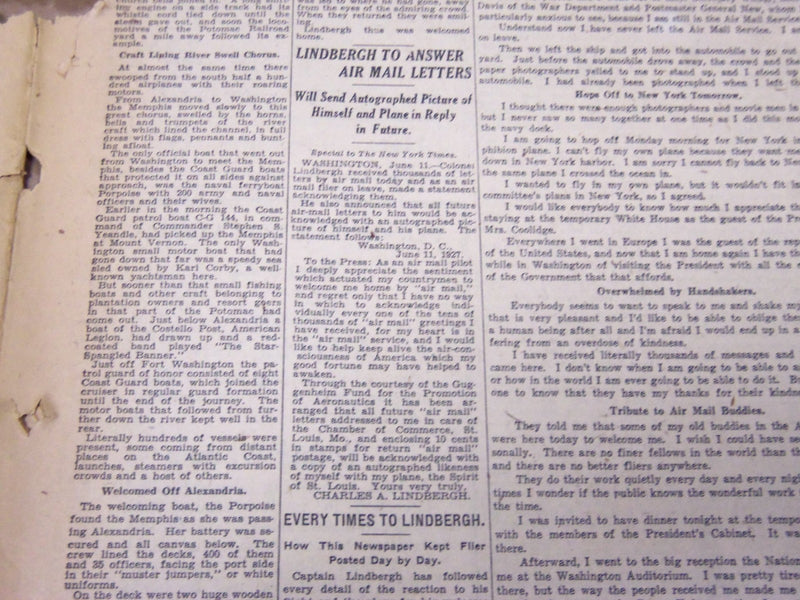 1927 JUNE 12 NEW YORK TIMES - NATION PAY ITS HOMAGE TO LINDBERGH - NT 5067