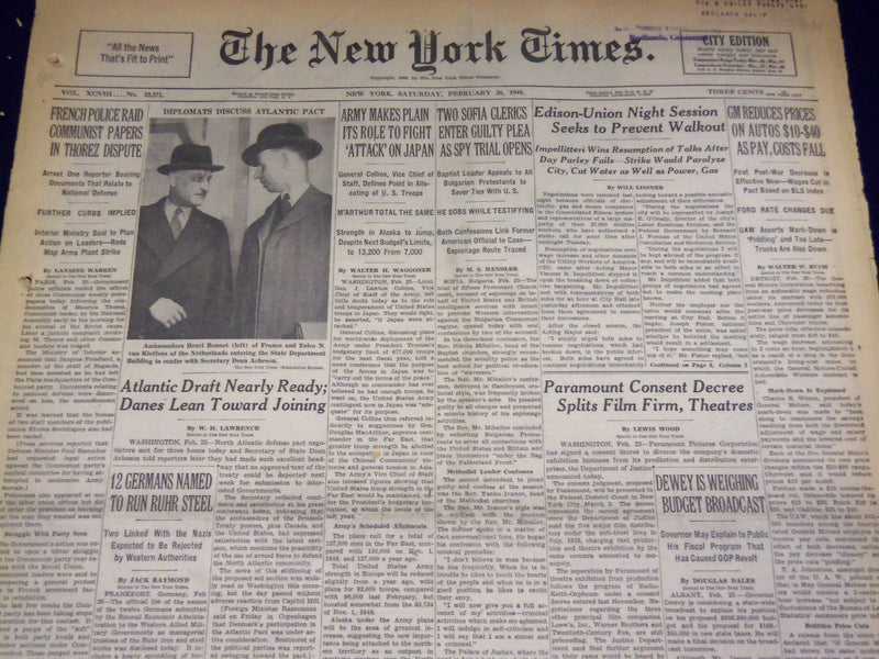 1949 FEBRUARY 26 NEW YORK TIMES - PARAMOUNT SPLITS FILM, THREATRES - NT 2995