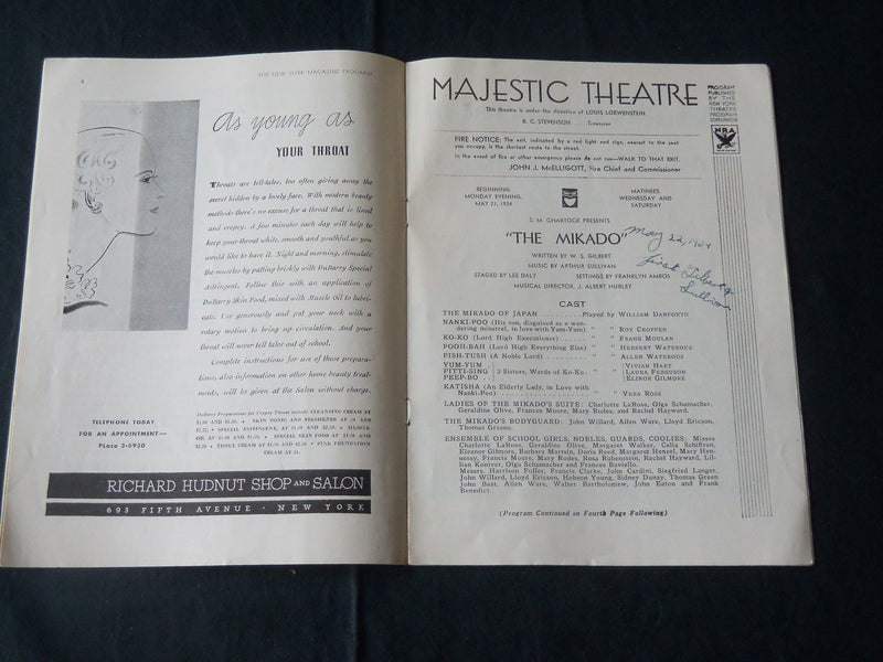 1934-1939 BROADWAY PROGRAMS LOT OF 3 - KITTY CARLISLE - RALPH BELL - J 3889