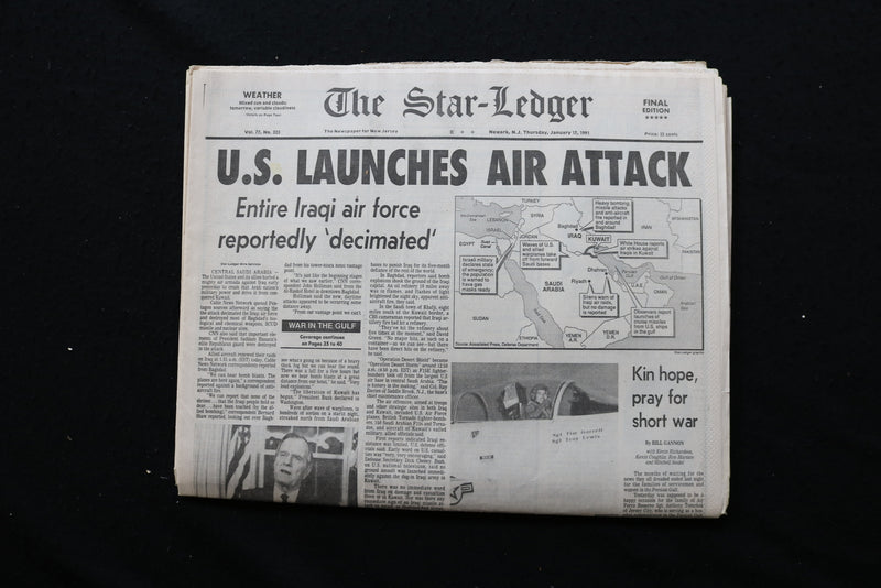 1991 JANUARY 17 THE STAR-LEDGER NEWSPAPER - U.S. LAUNCHES AIR ATTACK - NP 8925