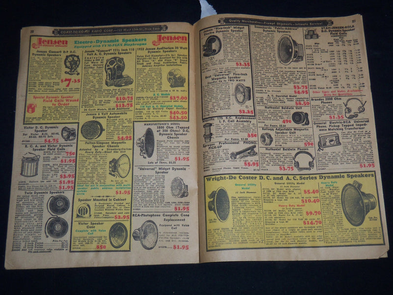 1933 COAST TO COAST RADIO CORP. SALE CATALOG - SUPPLEMENT EDN - J 9127