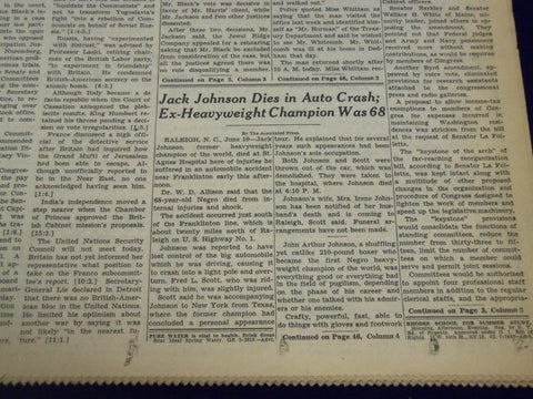 1946 JUNE 11 NEW YORK TIMES - JACK JOHNSON DIES IN AUTO CRASH - NT 2248