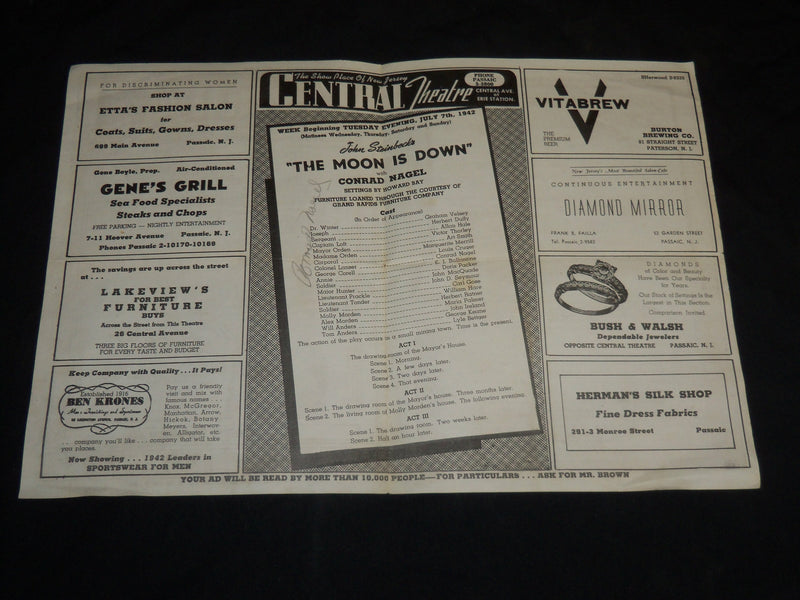 1942 CENTRAL THEATRE PROGRAMS LOT OF 3 ISSUES - PASSAIC, NEW JERSEY - J 5801
