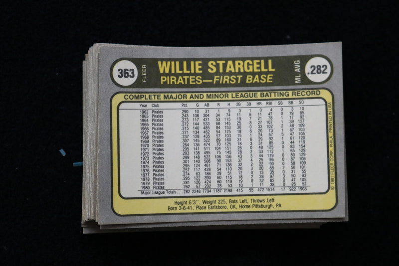 WILLIE STARGELL 1981 FLEER BASEBALL CARDS - CARD #363 - NM-MT - LOT OF 24 - #4