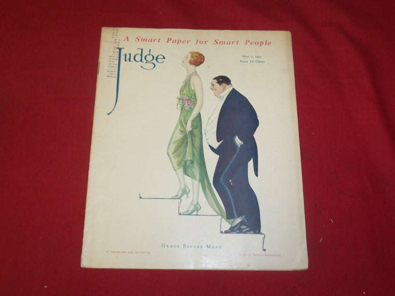 1921 MAY 7 JUDGE MAGAZINE - GRACE BEFORE MEAT - ILLUSTRATIONS & STORIES - B 6099