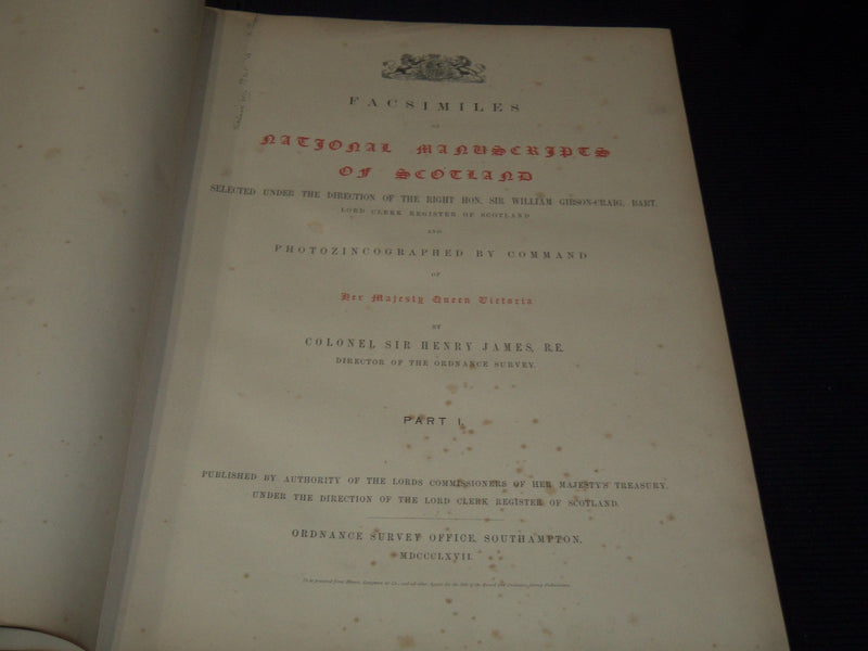 1867 FACSIMILES OF NATIONAL MANUSCRIPTS OF SCOTTLAND VOLUME - PART 1 - Z 280