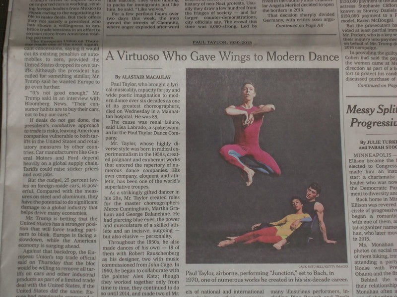 2018 AUGUST 31 NEW YORK TIMES - PAUL TAYLOR DIED - 1930-2018