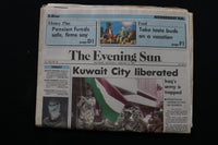 1991 FEB 27 THE EVENING SUN NEWSPAPER - BALT, MD- KUWAIT CITY LIBERATED- NP 8911