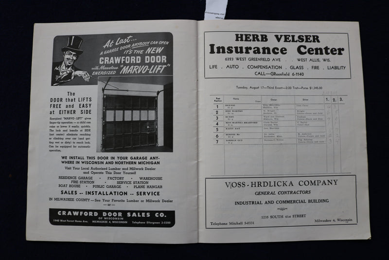1948 AUGUST 17 MID-WEST HARNESS RACES PROGRAM - FAIR PARK - WISCONSIN - K 899