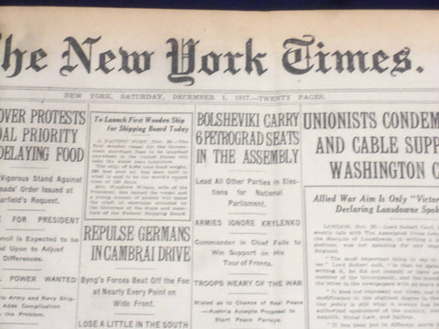 1917 DECEMBER 1 NEW YORK TIMES - BOLSHEVIKI CARRY 6 PETROGRAD SEATS - NT 8248
