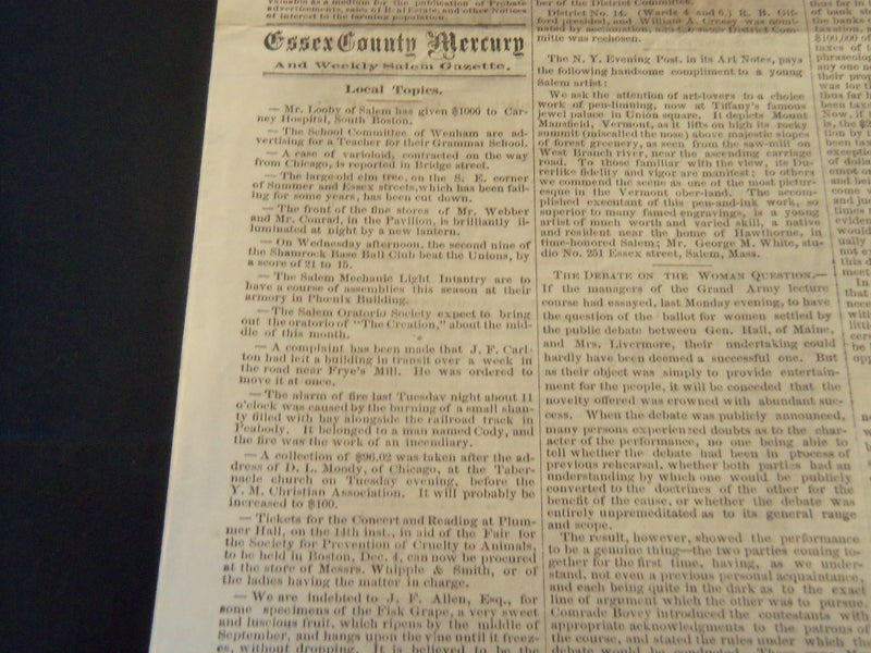 1871 NOVEMBER 8 ESSEX COUNTY MERCURY NEWSPAPER - ELECTION RESULTS - NP 3971