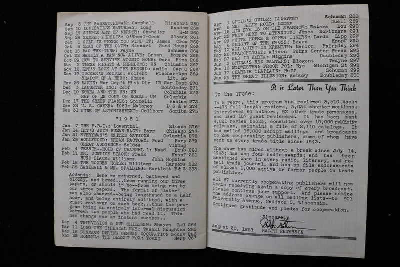 1951 WFOW BOOK SHOW MEMORIAL BROCHURE 300TH BROADCAST - SOFTCOVER - K 3012