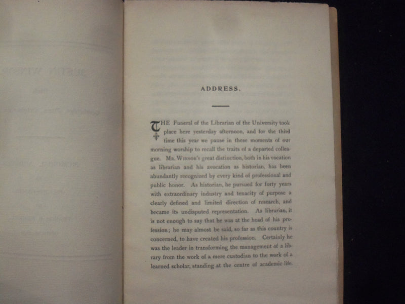 1897 JUSTIN WINSOR MEMORIAL ADDRESS SOFTCOVER BOOKLET - CAMBRIDGE, MA - K 232