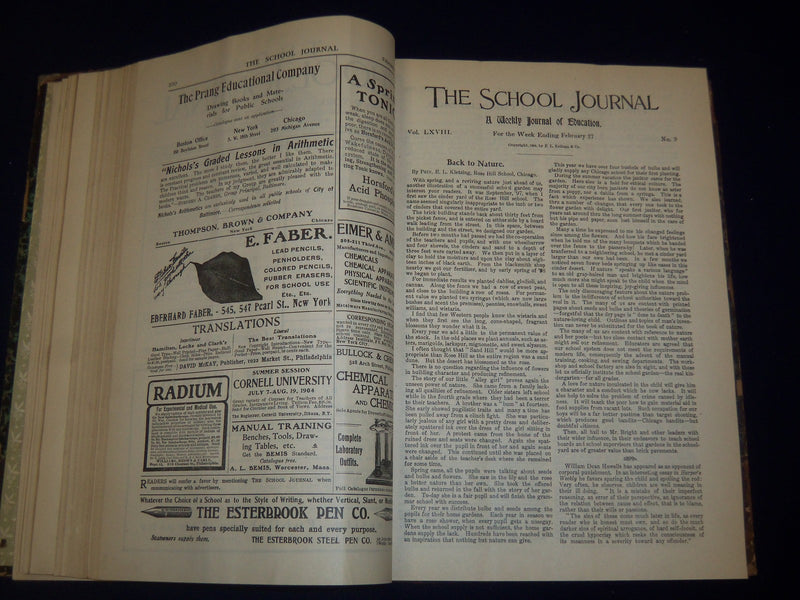 1904 THE SCHOOL JOURNAL MAGAZINE BOUND VOLUME NO. 68 & 69 LOT OF 2 - KD 3215