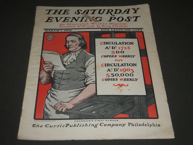 1903 MAR 7 THE SATURDAY EVENING POST MAGAZINE - FRANKLIN'S FIRST NUMBER - SP 685