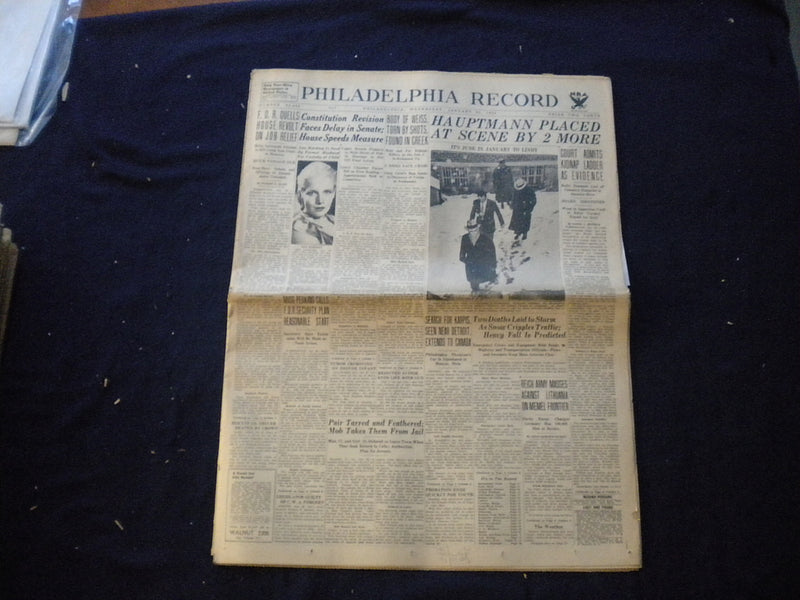 1935 JANUARY 23 PHILADELPHIA RECORD NEWSPAPER-HAUPTMANN PLACED AT SCENE- NP 6009
