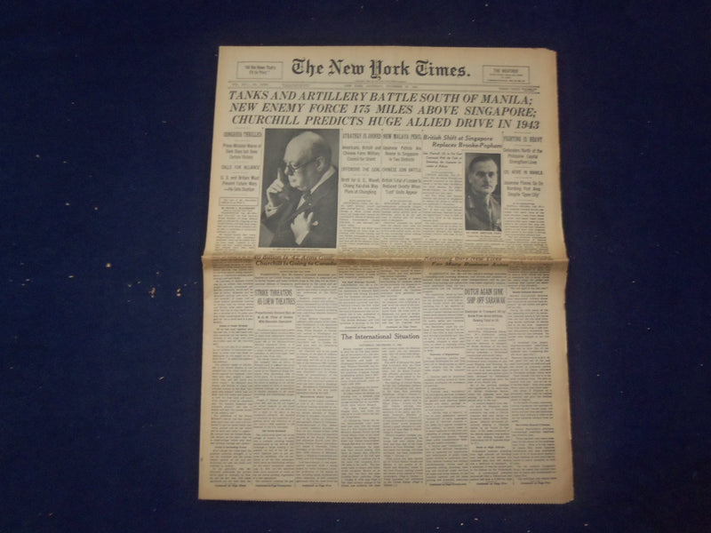 1941 DEC 27 NEW YORK TIMES-CHURCHILL PREDICTS HUGE ALLIED DRIVE IN 1943- NP 6491
