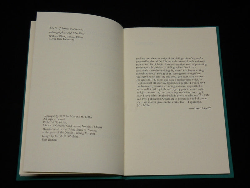1972 ISSAC ASIMON CHECKLIST OF WORKS HARDCOVER BOOK BY MARJORIE MILLER - KD 6527
