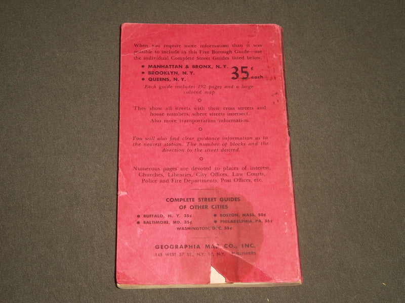 1955 5 BOROUGH STREET GUIDE OF NEW YORK - SOFTCOVER - J 2515