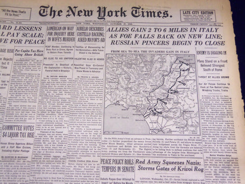 1943 OCTOBER 27 NEW YORK TIMES - ALLIES GAIN 2 TO 6 MILES IN ITALY - NT 1910