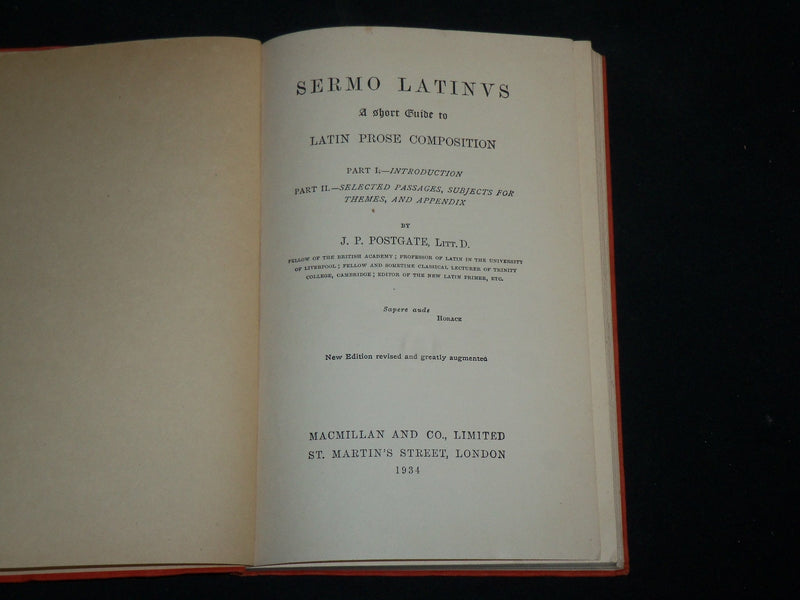 1934 SERMO LATINUS HARDCOVER BOOK BY J. P. POSTGATE - KD 6661