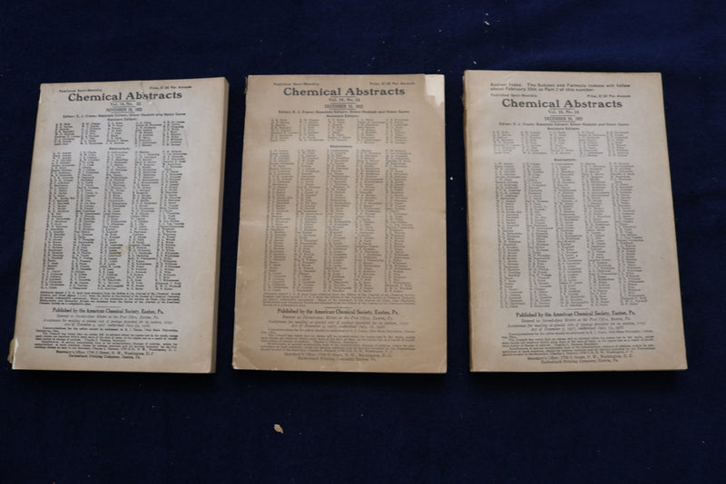 1922 CHEMICAL ABSTRACTS SEMI-MONTHLY MAGAZINE - LOT OF 25-COMPLETE YEAR - O 3381