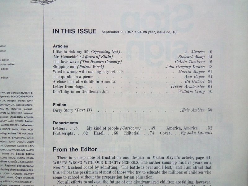 1967 SEP 9 THE SATURDAY EVENING POST MAGAZINE - FISCHER QUINTS COVER - SP 2437