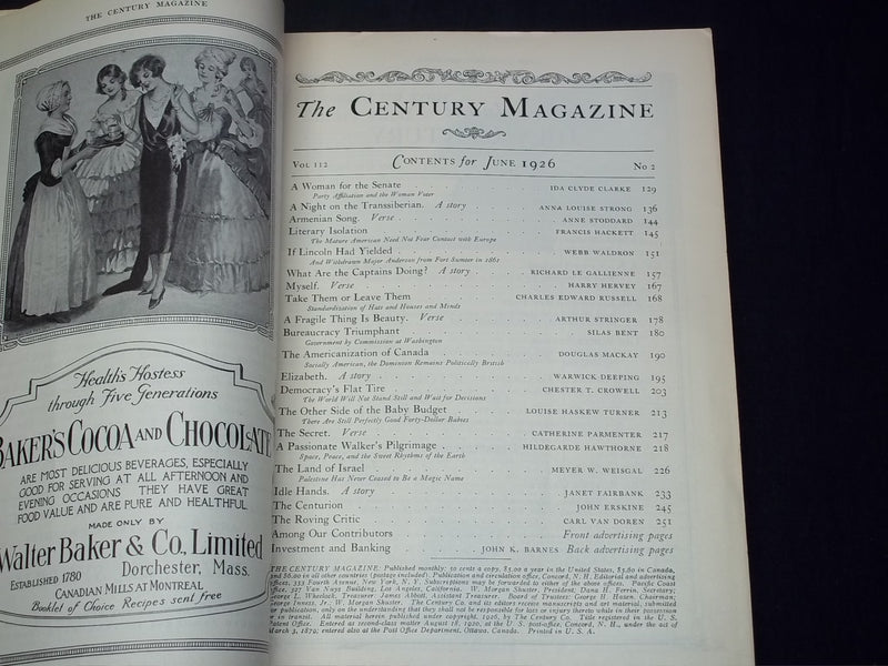 1926 THE CENTURY MAGAZINE - LOT OF 6 - STORIES, ILLUSTRATIONS & ADS - WR 1158B