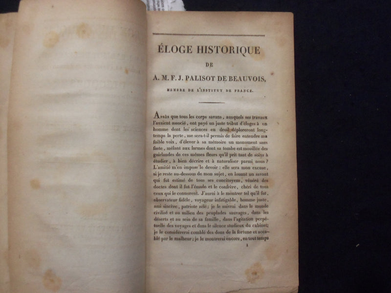 1821 ELOGE HISTORIQUE DE A.M.F.J. PALISOT DE BEAUVOIS SOFTCOVER BOOKLET - K 239