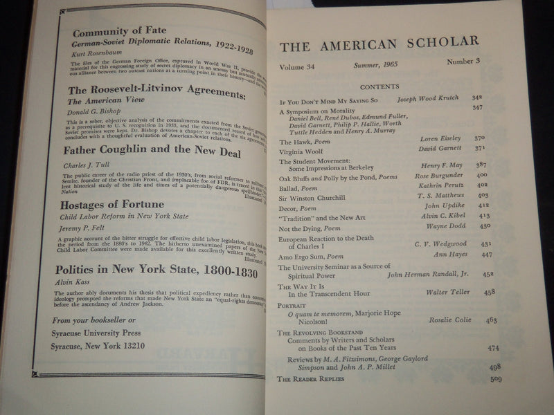 1965 SUMMER THE AMERICAN SCHOLAR MAGAZINE - JOHN UPDIKE - J 9196