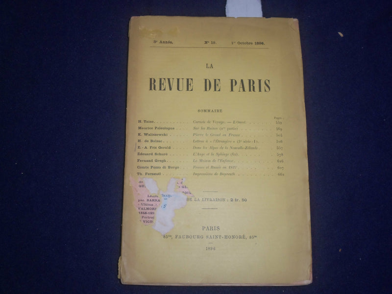 1896 OCTOBER LA REVUE DE PARIS - BALZAC - J 6414