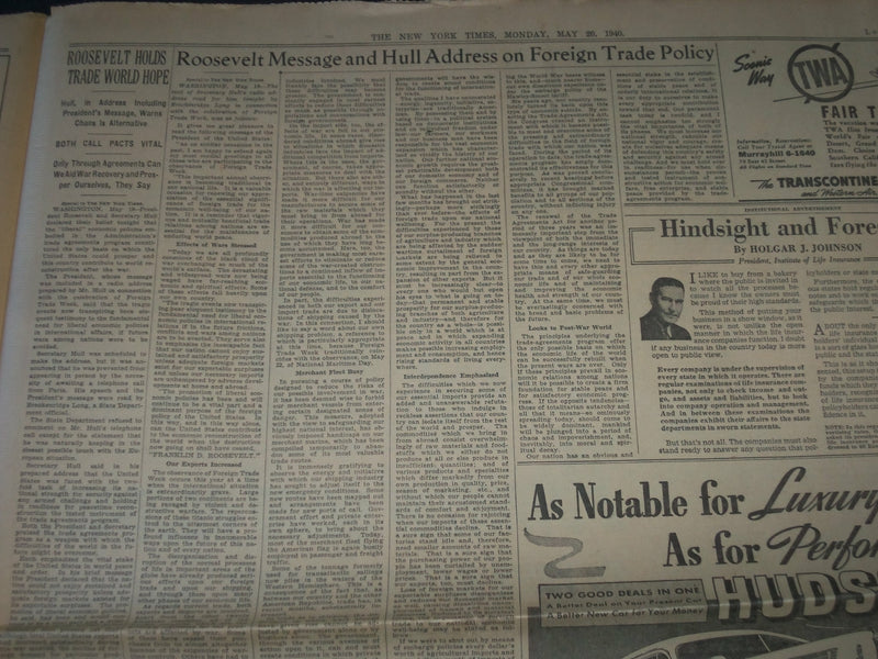 1940 MAY 20 NEW YORK TIMES - FIERCE BATTLE OF TANKS RAGES ST. QUENTIN - NP 3611