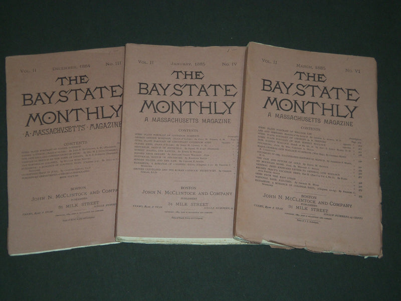 1884-1885 THE BAY STATE MONTHLY A MASSACHUSETTS MAGAZINE LOT OF 3 - WR 402