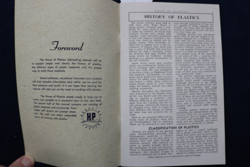 1952 FABRICATING MANUAL AND CATALOG - HOUSE OF PLASTICS - DETROIT, MI - K 920