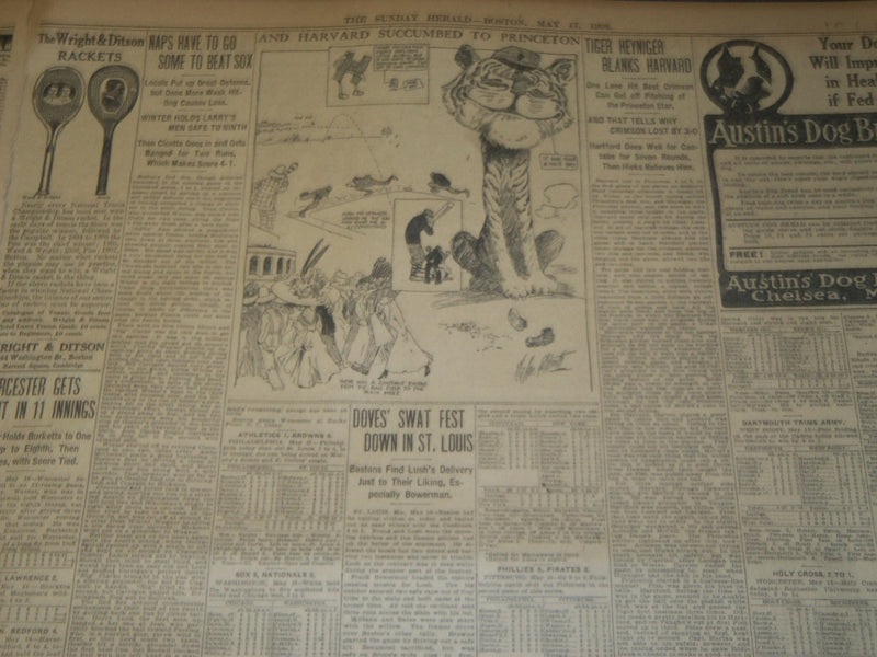 1908 MAY 17 THE BOSTON HERALD - ROBBINS EQUALLING WORLD'S HURDLE MARK - BH 70