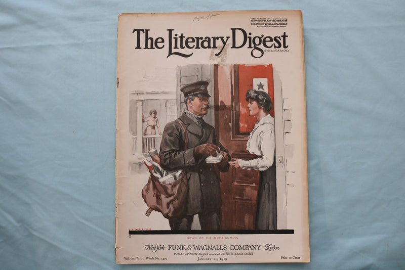 1919 JAN 11 THE LITERARY DIGEST MAGAZINE - NEWS OF HOME-COMING COVER - E 26613