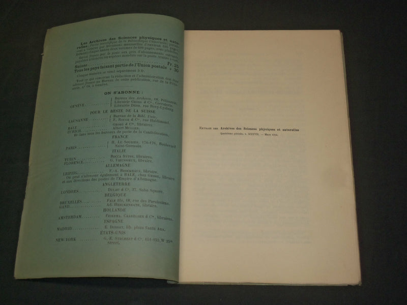 1914-1916 ARCHIVES DES SCIENCES PHYSIQUES FRENCH BOOK LOT OF 2 - J 5918