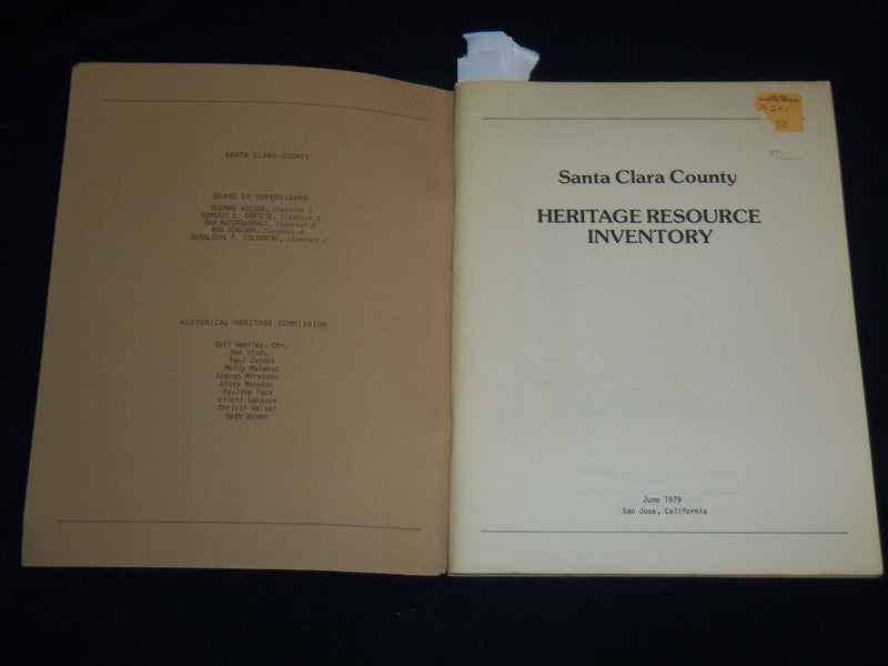 1979 SANTA CLARA COUNTY HERITAGE RESOURCE INVENTORY BOOK - SOFTCOVER - J 8906