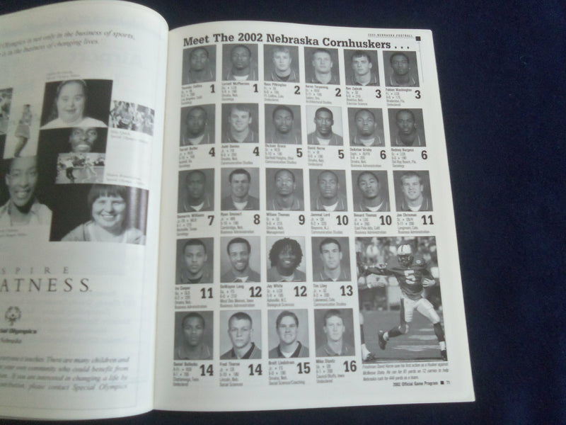 2002 OCT 12 FOOTBALL PROGRAM - UNIV OF NEBRASKA VS UNIV OF MISSOURI - ST 1116L