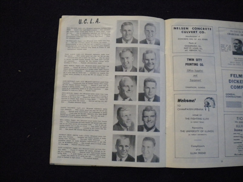 1958 SEPTEMBER 27 FOOTBALL PROGRAM - UNIV. OF ILLINOIS VS UCLA - SP 3624M
