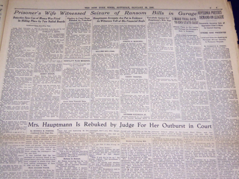 1935 JAN 19 NEW YORK TIMES WOMAN SAYS HAUPTMANN LIMPED AFTER KIDNAPPING- NT 1944