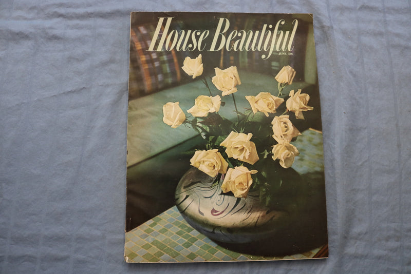 1956 JUNE HOUSE BEAUTIFUL MAGAZINE - YELLOW ROSES COVER - E 9660