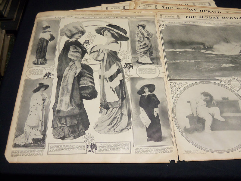 1910-1911 THE BOSTON HERALD SUNDAY PICTORIAL SECTIONS LOT OF 15 - UP 85