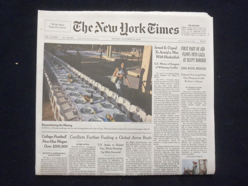 2023 OCTOBER 22 NEW YORK TIMES-FIRST PART OF AID FLOWS INTO GAZA AT EGYPT BORDER
